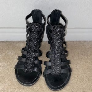 Size 9 Black Strappy Wedges